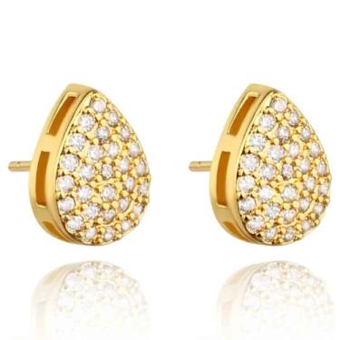 Imagem de FLORA BRINCO FOLHEADO A OURO 18K GOTA ZIRCÔNIA CRAVEJADA (DOURADO, GRANDE)