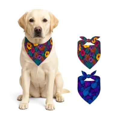 Imagem de HOMETITUTE Bandanas para cães, pacote com 2 lenços, reversível, camada dupla, folhas tropicais e florais, conjunto de bandana para cães, roupas e acessórios para meninos e meninas (G)