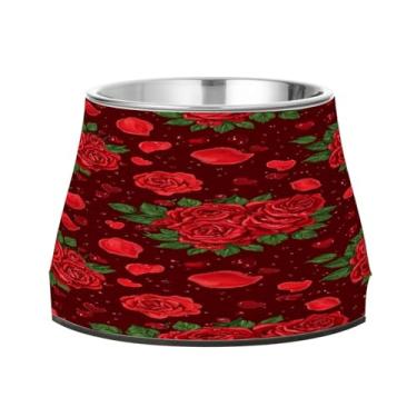 Imagem de CEBUGI Tigelas de aço inoxidável para cães e gatos, resistentes à ferrugem, removíveis, para cães e gatos, tigela elevada antiderrapante para alimentação de cães e gatos, rosa vermelha