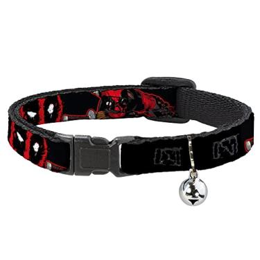 Imagem de Coleira de gato Marvel Comics, coleira separada com sino, logotipo Deadpool Action Poses Splatter preto vermelho branco, 21 a 30 cm de largura