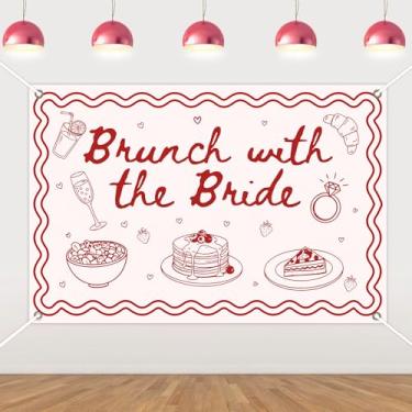 Imagem de Cheereveal Decorações de chá de panela para brunch vermelho, faixa de 1,5 x 3 m para brunch com pano de fundo da noiva, suprimentos para cabine de fotos de aniversário de despedida de solteira