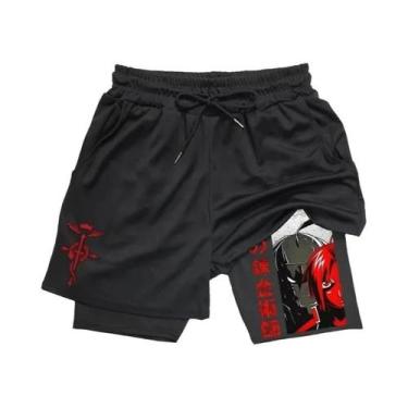 Imagem de Shorts De Fitness Masculinos Anime Fullmetal Alchemist 2 Em 1 Compress