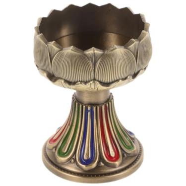 Imagem de Housoutil Suporte de lâmpada Lotus Ghee Suporte de lâmpada de manteiga Suporte de luz de chá Suporte de vela budista Lâmpada de óleo tibetano para templos Suprimentos de altar de Buda
