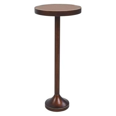 Imagem de Mesa de canto com pedestal pequeno, mesa lateral de base de metal, mesa de beber com acabamento desgastado arranhado, café expresso leve