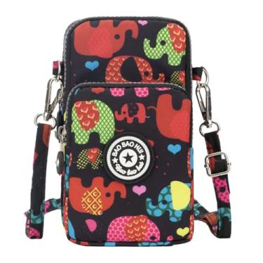Imagem de Bolsa transversal pequena para mulheres, mini bolsa para celular, carteira, bolsas de ombro para viagens e compras, Elefante colorido, Small