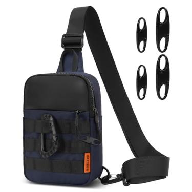 Imagem de Peicees Pequena bolsa tiracolo antifurto masculina, com inspiração tática, impermeável, EDC, mini bolsa tiracolo para viagens, trabalho, esporte, Azul escuro, Small