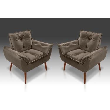 Imagem de Kit 02 Poltrona Opala Com Fibra Siliconada Suede Marrom -RV DECORA  - 