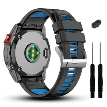 Imagem de IENYU Pulseira de relógio Garmin Fenix 7S 7S Pro 6S 6S Pro 5S 5S Plus de 20 mm, pulseiras de silicone macio para smartwatch Approach S70 de 42 mm/Instinct 2S/Descent Mk2s (preto/azul)