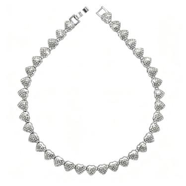 Imagem de Ximipet Linda coleira de cachorro com diamante em forma de coração, joia de metal resistente/prata para cães e gatos, vários tamanhos (prata, 40 cm)