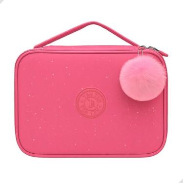 Imagem de Estojo Escolar Box Grande, com Pompom, Glitter, Alça e Zíper, 29 Elásticos para canetas, lapiseiras ou lápis | Volta as Aulas, Material Escolar, Papelaria Fofa Criativa 23x15cm (Rosa)