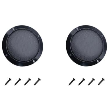 Imagem de HAJXZH 2 peças de grade de alto-falante de malha de metal 16,5 cm capa protetora de grade de subwoofer com parafusos para áudio de carro doméstico (preto)