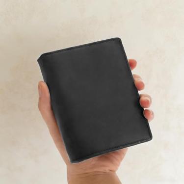Imagem de Carteira vertical fina para cartão de crédito, porta-moedas, vintage, fina, curta, com forro de cor sólida para viagens, Preto, Retrô