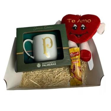 Imagem de Cesta Namorados Caneca Palmeiras + Coração Pelúcia Te Amo 14