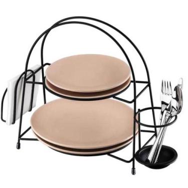 Imagem de Suporte Porta Pratos Talheres Guardanapos Alice Schmitt Preto Fosco Ba