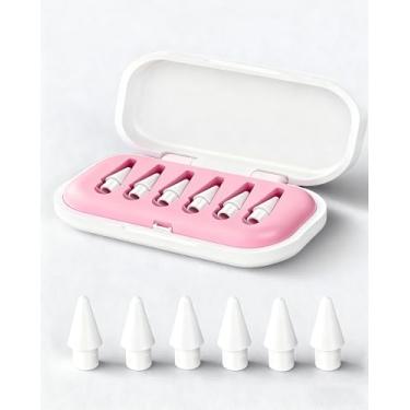 Imagem de Pacote com 6 pontas de lápis de substituição com capa para Apple iPad 2ª/1ª geração – Pontas de iPencil de controle preciso compatíveis com iPad para Pencil USB C/2ª/1ª geração (capa rosa - pacote com
