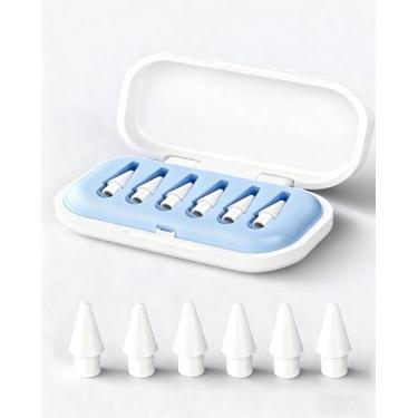 Imagem de Pacote com 6 pontas de lápis de substituição com capa para Apple iPad 2ª/1ª geração – Pontas de iPencil de controle preciso compatíveis com iPad para Pencil USB C/2ª/1ª geração (caixa azul - pacote