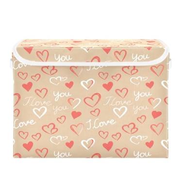 Imagem de Wassud Cestos de armazenamento dobráveis com tampas, corações, cestas organizadoras de tecido dobráveis para armário, decoração sazonal de casa 40 x 30 x 30 cm