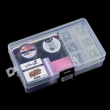Imagem de Caixa de armazenamento de arte de unhas, caixa de joias de plástico, organizador de peças de unhas, caixa retangular ajustável, armazenamento transparente para joias e outros itens pequenos