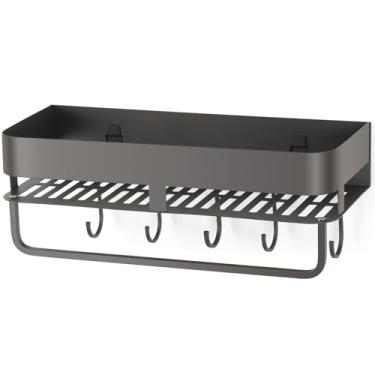 Imagem de CIBOTIES Suporte de sucção para chuveiro, prateleira de chuveiro de 39,9 cm com ganchos sem perfuração, organizador de banheiro à prova de ferrugem, cinza