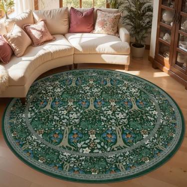 Imagem de Joydeco Tapete redondo lavável para sala de estar, tapetes redondos macios de 1,8 m antiderrapante com suporte de borracha, tapete circular grande vintage para quarto e cozinha, berçário, decoração