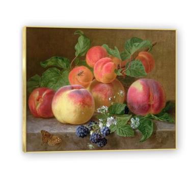 Imagem de Moldura dourada. Arte vintage emoldurada de frutas mortas, pintura clássica de cozinha country, decoração de parede de casa de fazenda quente para sala de jantar e cozinha. A10. 50 x 60 cm - 19,6 x