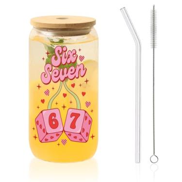 Imagem de AUOIAJAS Copos de vidro com tampas e canudos, números de dados 7 e 6 copos de café gelado caneca presentes para mulheres Dia dos Namorados, aniversário, casamento, dia das mães, Natal