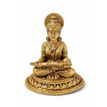 Imagem de BEXCO Estátua de latão com detalhes finos da deusa hindu Annapurna, Annapurneshwari, deusa da comida, ídolo Anapurna Devi Murti (metal amarelo de 3,8 cm)