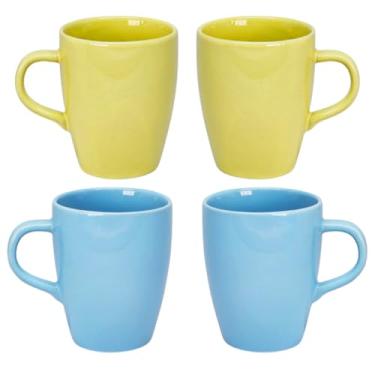 Imagem de Kit 4 Canecas Innovare 230ml Porcelana Premium Coloridas Resistentes Elegantes Café Chá Chocolate (Amarela e Azul)