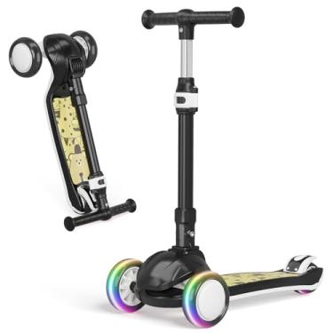 Imagem de Patinete infantil com rodas iluminadas por LED e 3 alturas ajustáveis, plataforma antiderrapante inclinada para dirigir e larga, scooter de 3 rodas para meninos e meninas de até 50 kg