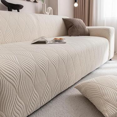 Imagem de Capa de sofá 1, 2, 3, 4 e 5 lugares, protetor móveis veludo grosso luxo, capa cor sólida, elástica para cadeira reclinável(Beige,3-seat 190-230cm)