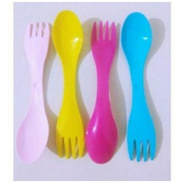 Imagem de 2 Talheres Colher/Garfo 2 em 1 para Bebê Cores Sortidas - CDI Plastic