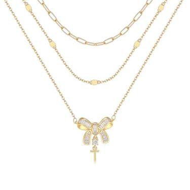 Imagem de YOVIEE Colar feminino com inicial de borboleta, banhado a ouro 14 quilates, 3 camadas, pingente de letra A-Z, colar de corrente de cabo e clipe de papel, nome personalizado, joia delicada, presente