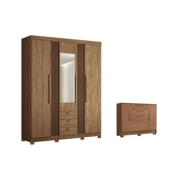 Imagem de Guarda Roupa Solteiro e Closet com Cômoda QC237 3 Portas de Bater 3 Gavetas MDP com Esp...