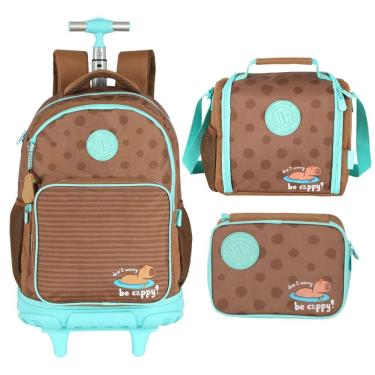 Imagem de Kit Mochila De Rodas + Lancheira Térmica + Estojo Box Capivara Com Detalhes Verdes Up4you