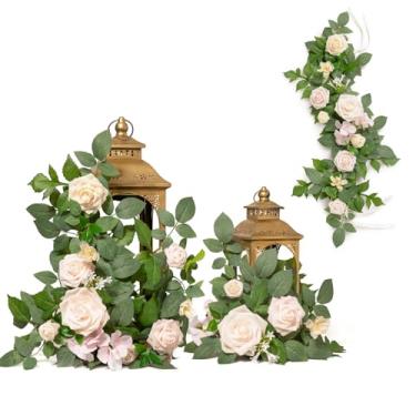 Imagem de Ling's moment 6 unidades de 6 m, flores artificiais, guirlanda, creme, lanterna, centro de mesa, malva, decoração de corredor de casamento, cadeira, flores, arco, floral, para placas, decoração de