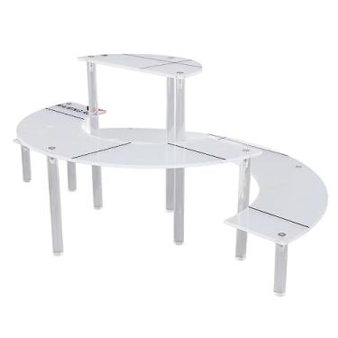 Imagem de Zerodis Expositor de Acrílico de 3 Camadas Risers Suporte de Produto Half Moon Food Sobremesa Stands Figura Vitrine Prateleira Redonda Destacável para Casa Restaurante Escritório Loja Expositor de Acrílico de 3 Camadas