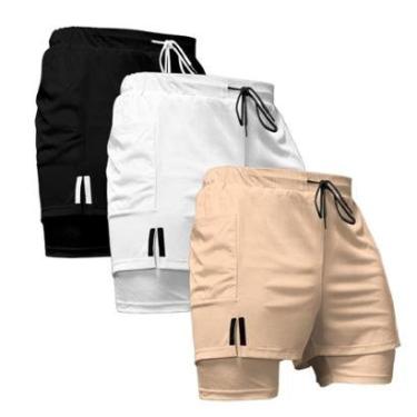 Imagem de Kit 3 Shorts Masculinos Esportivos 2 em 1 com Design Funcional e Ajuste Confortável-Masculino