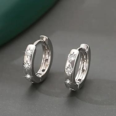 Imagem de Brincos femininos de argola de zircônia cúbica cintilante, One, Metal, Zircônia cúbica