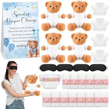 Imagem de Soulchen Conjunto de 25 peças de chá de bebê, urso, vendado, troca de fraldas, 30,5 cm, urso marrom, menino, menina, engraçado, velocidade de troca de fraldas, para revelação de gênero, festa, chá de
