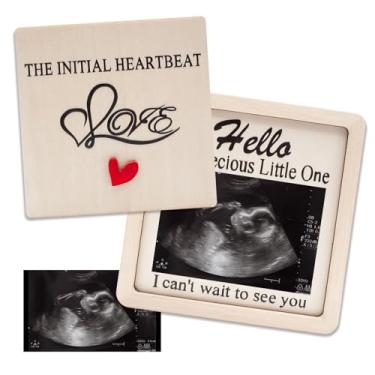 Imagem de Caixa de anúncio de gravidez, porta-retratos de ultrassom, caixa de lembrança de madeira, se adapta a fotos de 7,6 x 5 cm com magnético