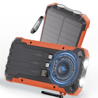 Imagem de Luvknit Carregador de banco de energia solar de 20000 mAh, bateria portátil sem fio alimentada por energia solar com USB-C, 6 saídas para telefones, lanterna LED dupla para acampamento ao ar livre
