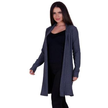 Imagem de Cardigan Manga Longa Canelado Casaco Kimono de Inverno Feminino-Feminino