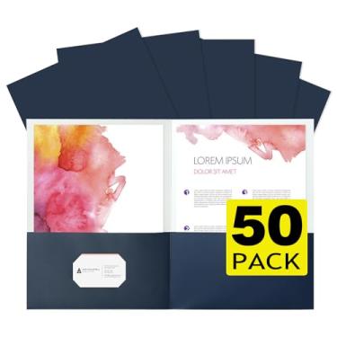 Imagem de pmybupo Duas pastas de bolso, pacote com 50 pastas de arquivo azuis com bolsos para papel tamanho carta, pasta de arquivo de papel grosso para escola, escritório, negócios, casa, sortidas, 6 cores