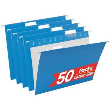 Imagem de Pastas de arquivo penduradas azuis, 50 pacotes de pastas suspensas reforçadas, projetadas para organização de arquivos codificados por cores em casa e escritório, tamanho carta