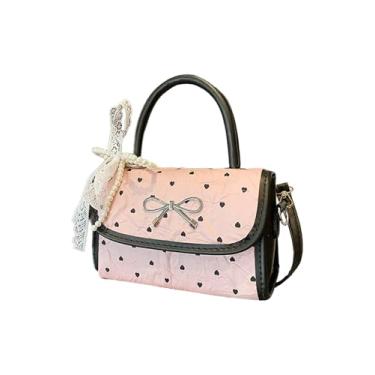 Imagem de SHENHE Bolsa feminina pequena de couro sintético com laço de renda, bolsa transversal Coquete Mini Satchel, rosa, One Size, Macio