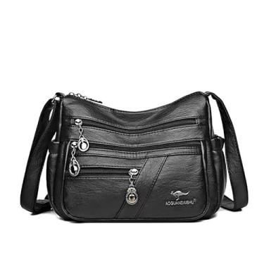 Imagem de CHENXIAOHONG Bolsa Feminina Transversal de Couro Sintético Marrom, Bolsa Tiracolo Casual com Múltiplos Bolsos para Uso Diário(Preto)