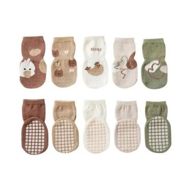 Imagem de Meias Antiderrapantes Respiráveis Para Crianças, 5 Pares Com Padrões D