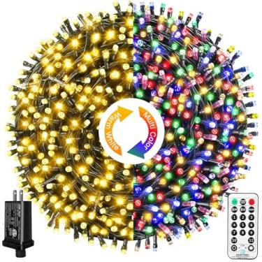 Imagem de Luzes de corda de Natal de 650 LED atualizadas com mudança de cor para uso externo/interno, controle remoto e 11 modos e temporizador, fio verde, luzes de árvore de Natal, à prova d'água, para jardim