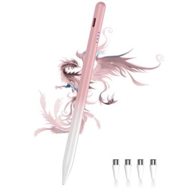 Imagem de Caneta Stylus para tablet Android/telefone, pontas de pompom, caneta Stylus de carregamento rápido para iPhone, caneta magnética ativa compatível com Samsung A9+, iPhone e outros smartphones e tablets