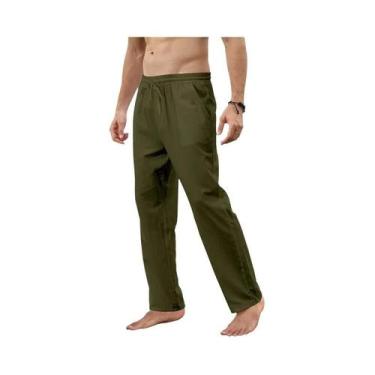 Imagem de Calças Jogger Masculinas De Algodão E Linho Com Cordão, Respiráveis, C